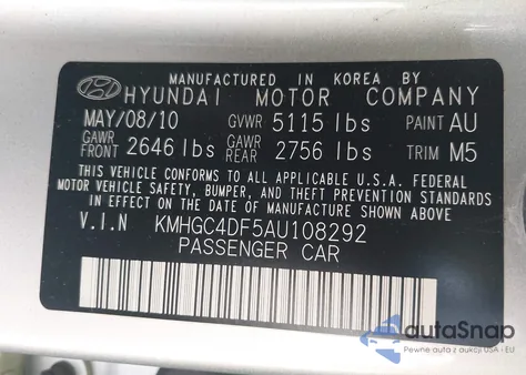 2010 Hyundai Genesis 4.6 from USA, damaged, VIN KMHGC4DF5AU108292